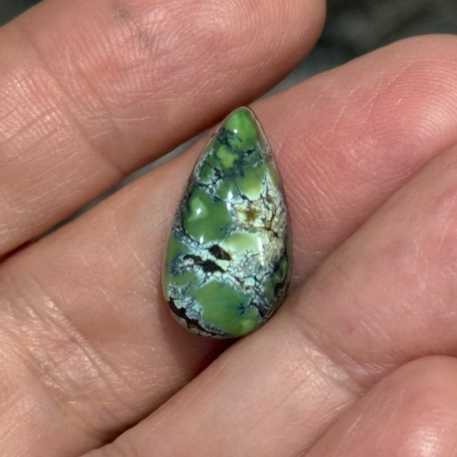 10.7ct 18.9×10.5×7.5mm Green Qingu Mine Turquoise Teardrop Cabochon Backed Stone
