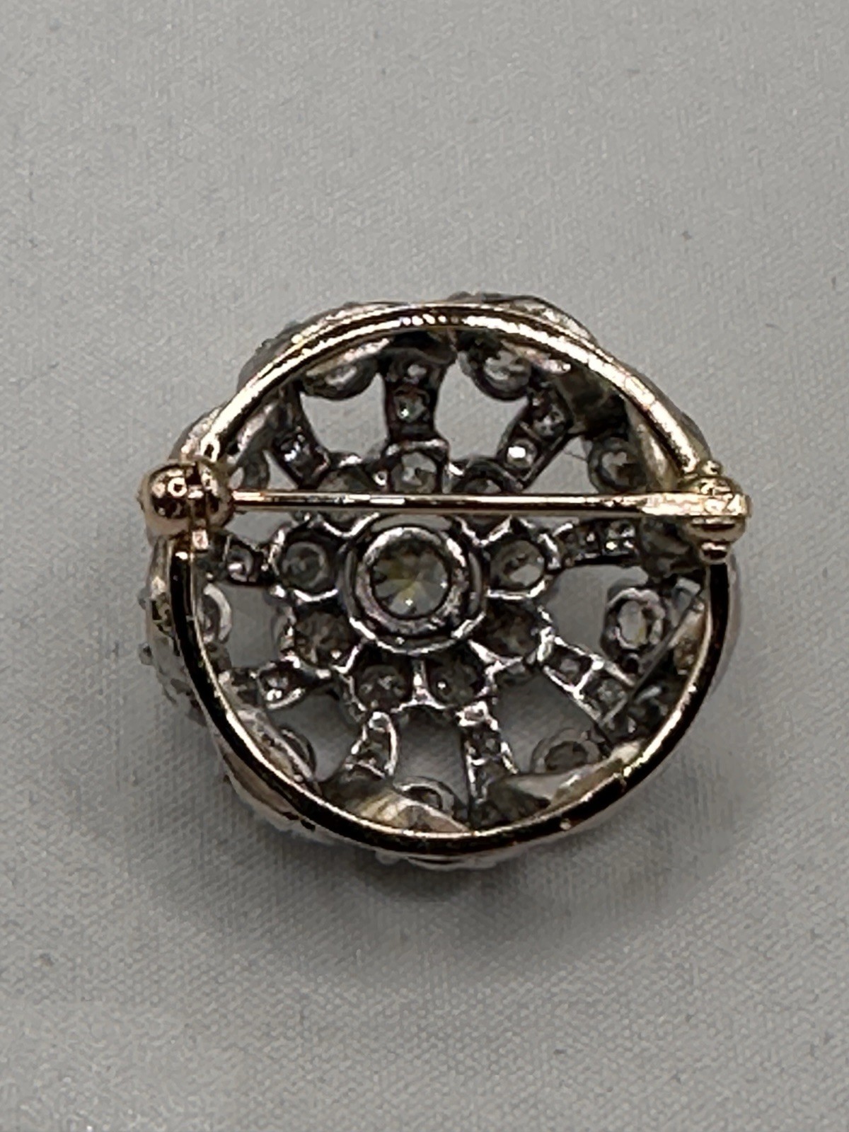 Antique 14K Two Gold Diamond Cluster (2.4c) Brooch Pin Art Deco Style Wght: 9.6g