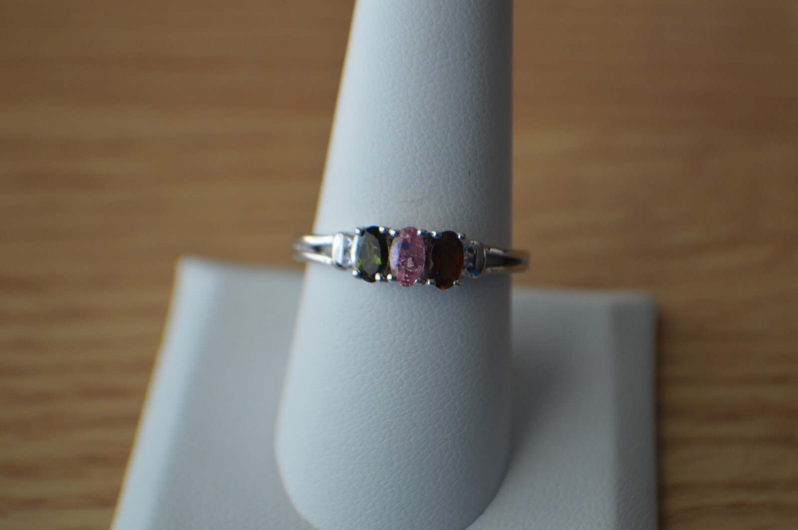 0.78ct Multi-Color Tourmaline 3 Stone Ring Rhodium Over Fine Silver Size 9