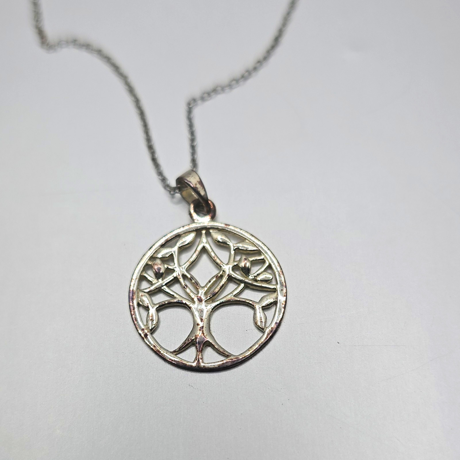 Sterling Silver 925 Round Tree of Life Pendant Necklace w/ 925 Cable Chain