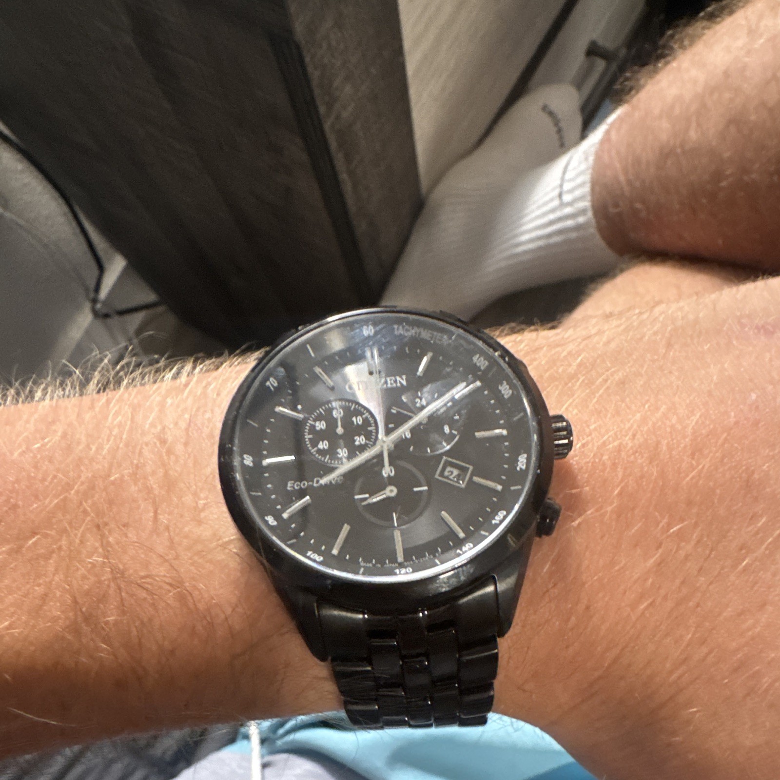 CITIZEN ECO DRIVE MAN’S CHRONOGRAPH BLACK ION-PLATED WATCH