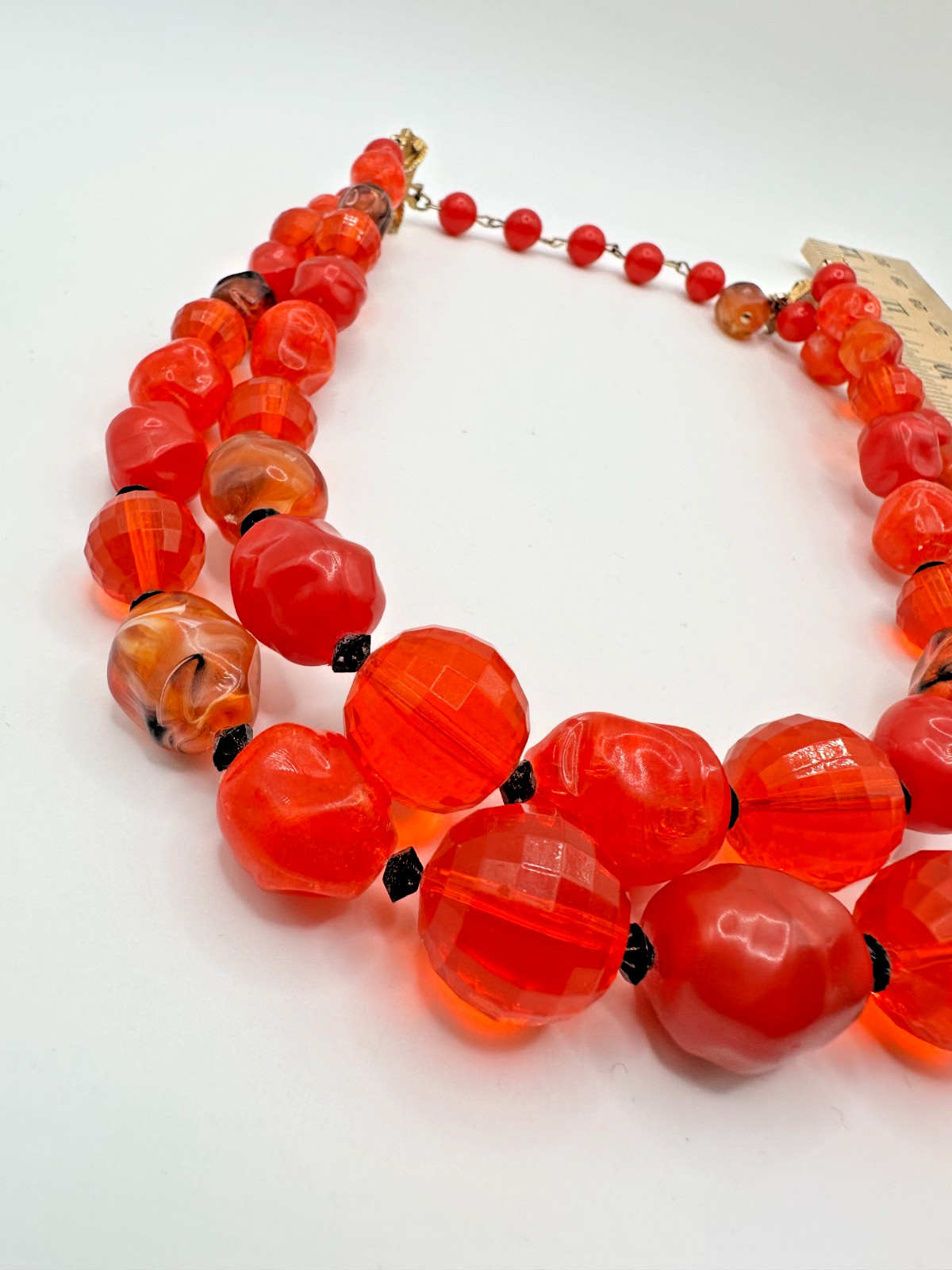 Gorgeous Signed Coro 2 Strand Beaded Choker Necklace Lucite Vintage Red Orange