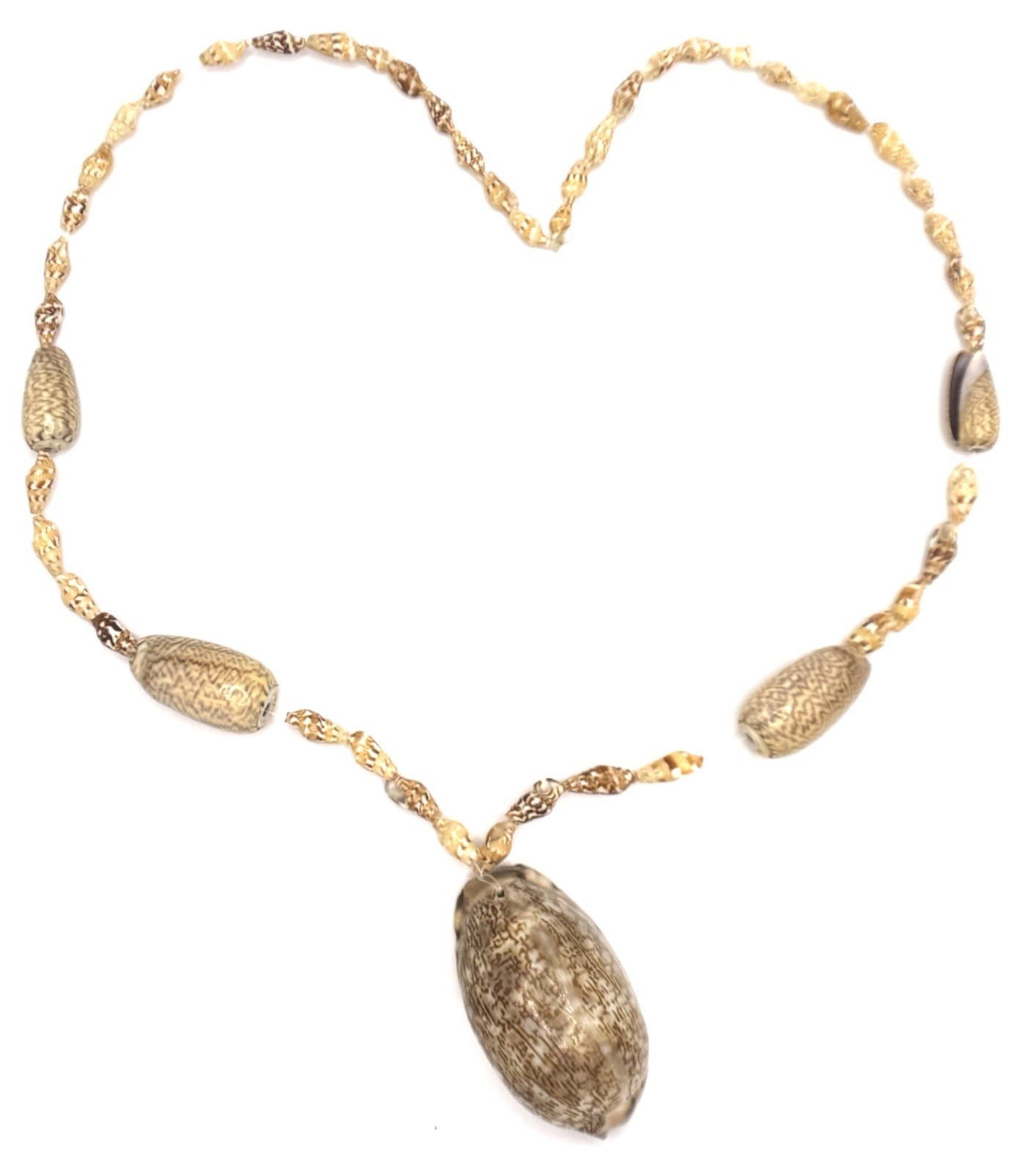 Vintage Cowrie Shell Necklace Large Pendant Beaded Boho Beach Statement 22 In