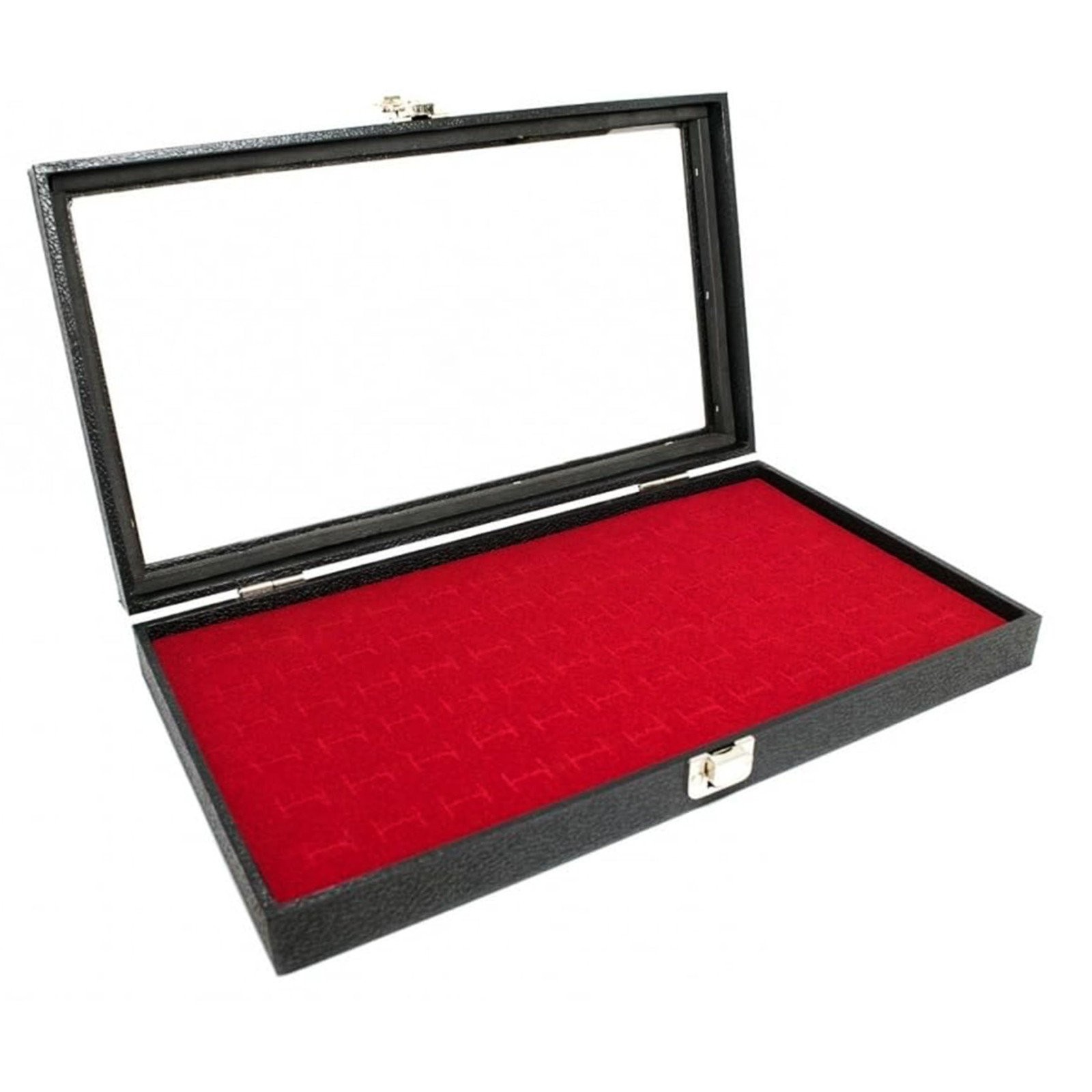 Novel Box Glass Top Black Jewelry Display Case With 36 or 72 Foam Ring Inserts