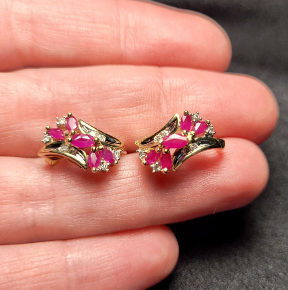 10kt Yellow Gold Ruby And Diamond Earrings Stamped IKG I-4562