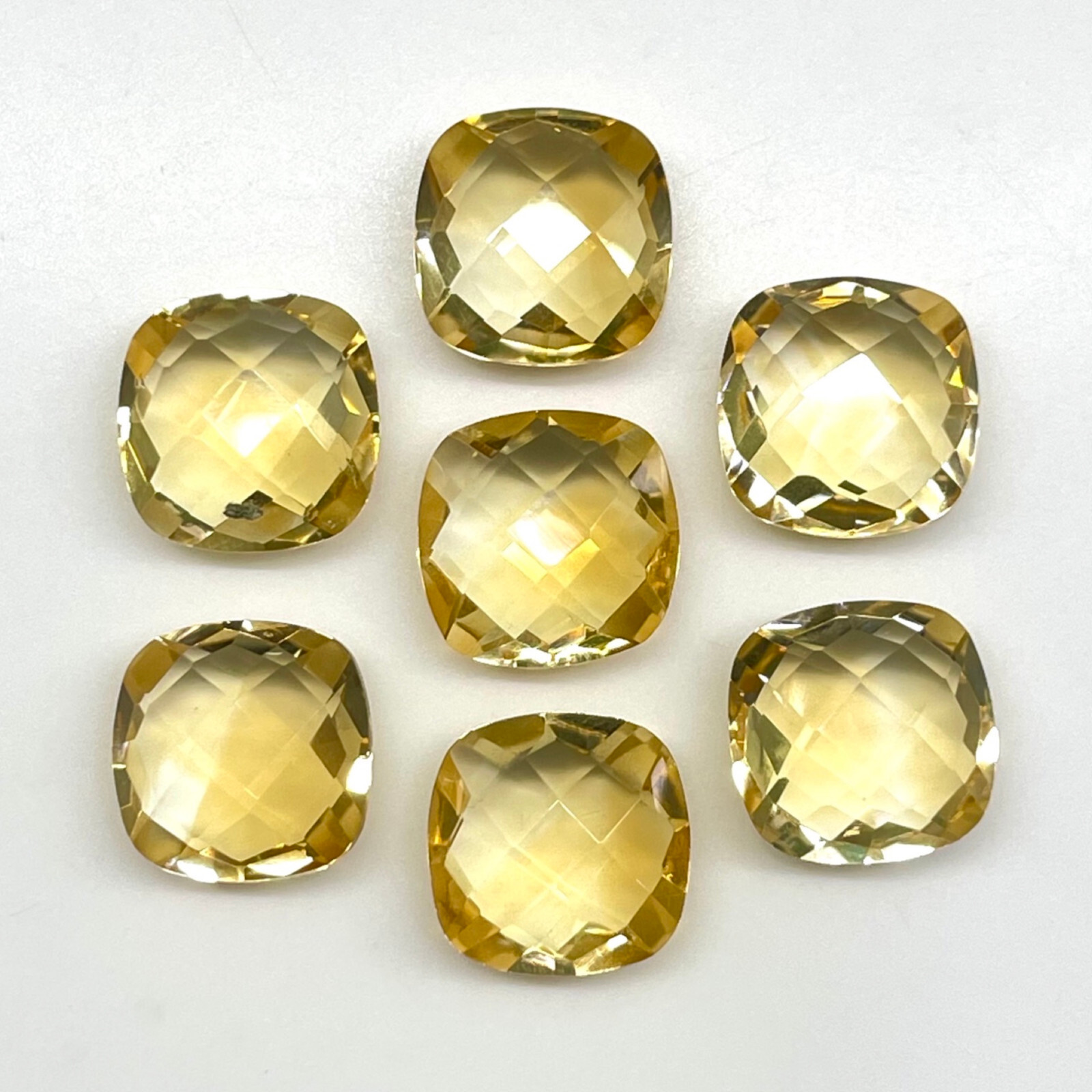 VVS 7 Pcs Natural Citrine 10mm Cushion Checker Cut Loose Gemstones Lot