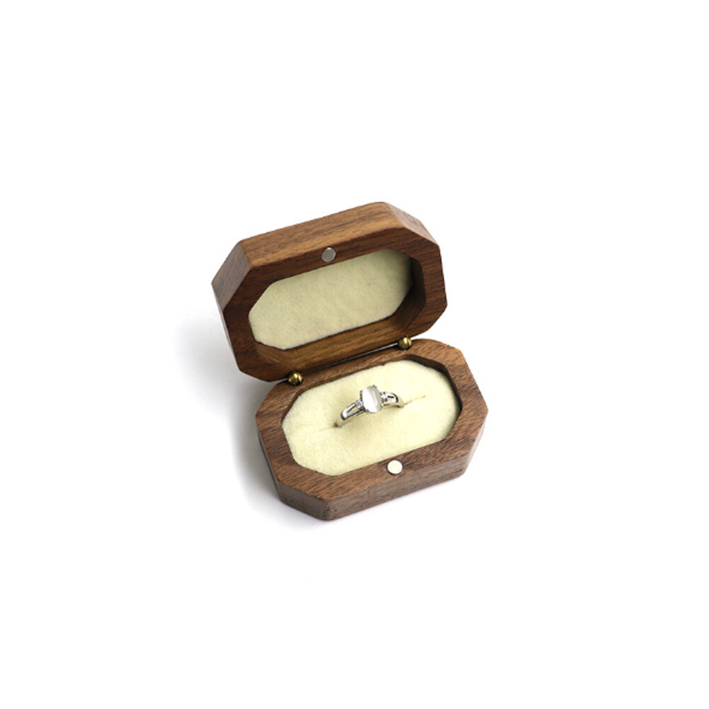 Vintage Walnut Wood Ring Box Jewelry Display Storage Holder Engagement Wedding#
