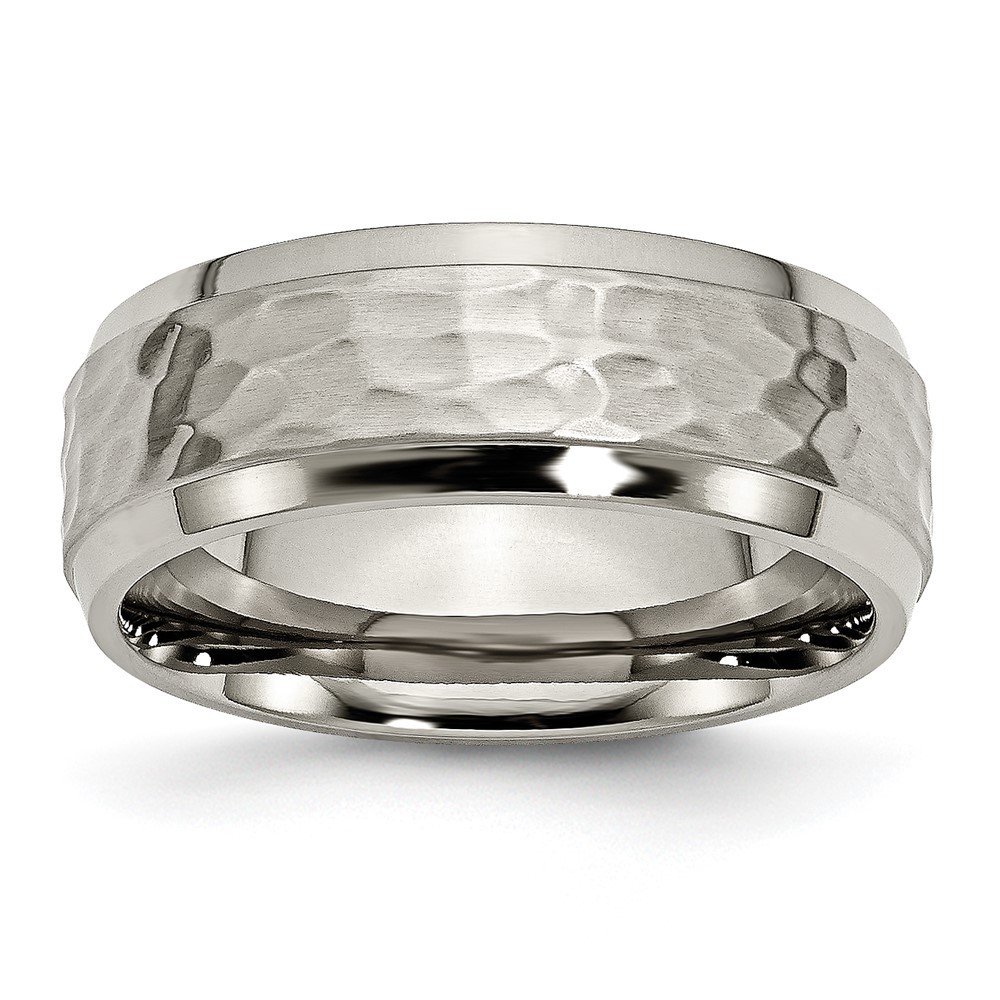 Titanium Polished and Hammered 8mm Beveled Edge Band Men’s Ring Size 13