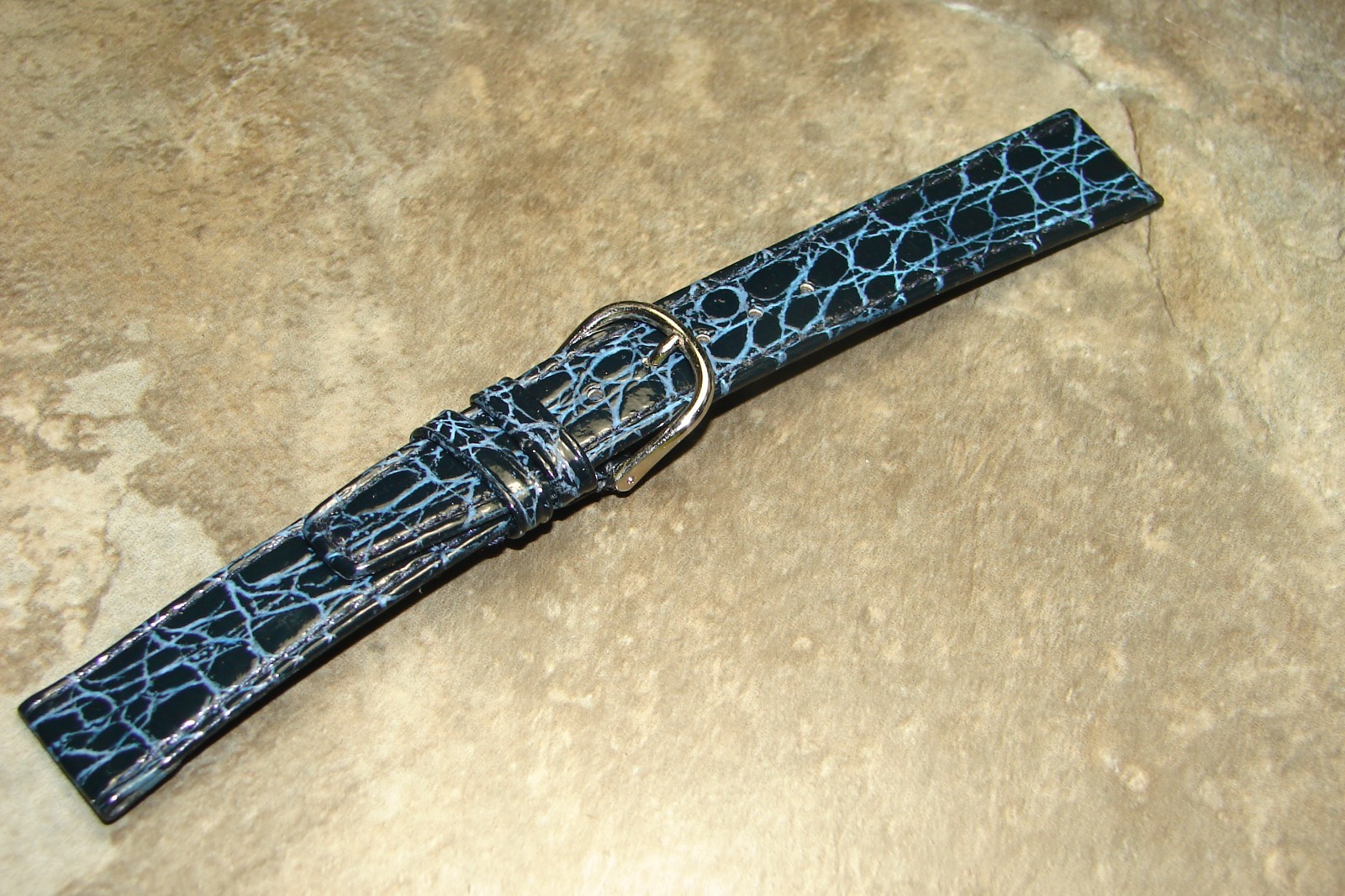 Men’s Stitched 17mm Navy Blue Alligator Leather Watch Band Strap Swiss Made NOS