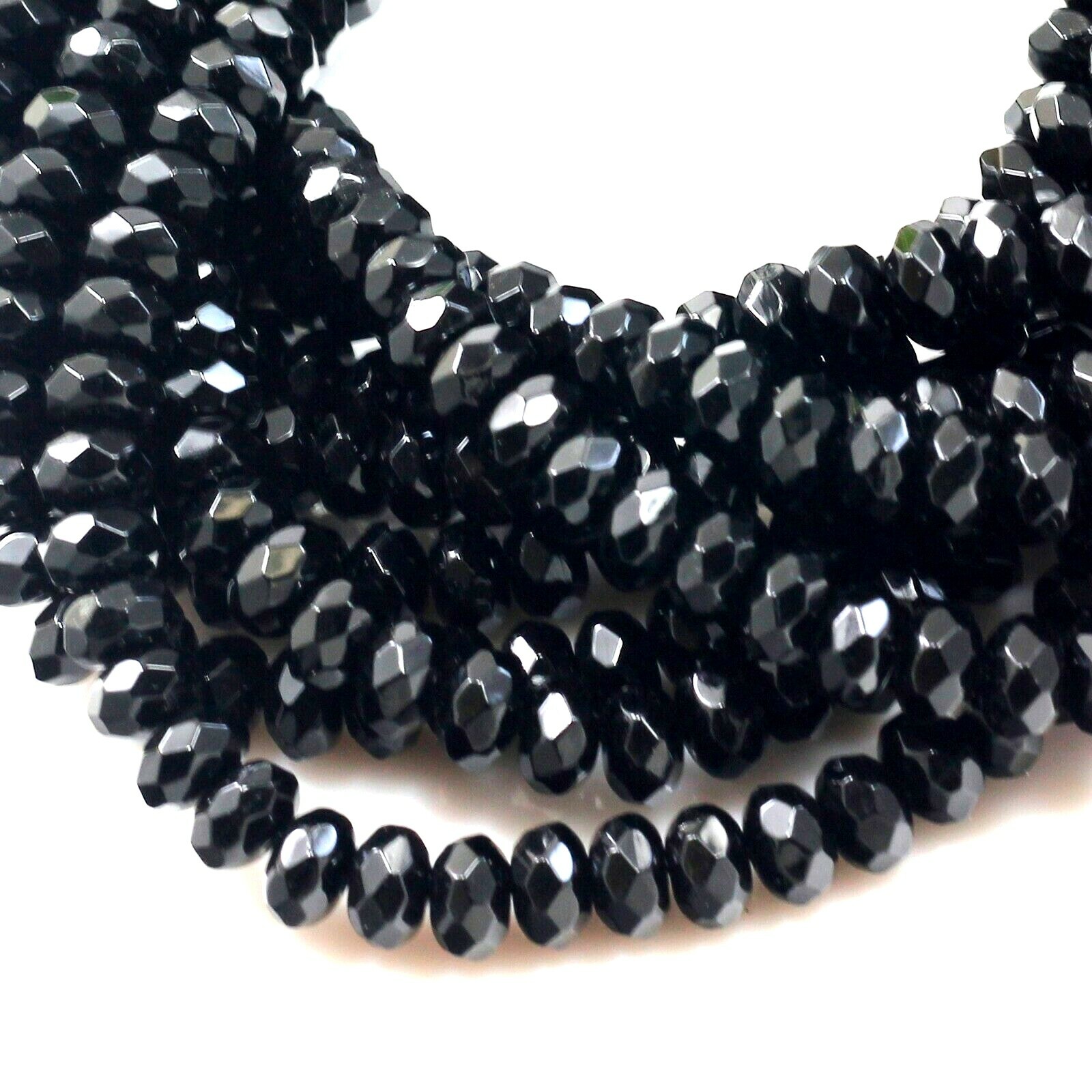 Natural Gemstone Black Onyx Faceted Rondelle Loose Beads 15″ 4mm 6mm 8mm 10mm