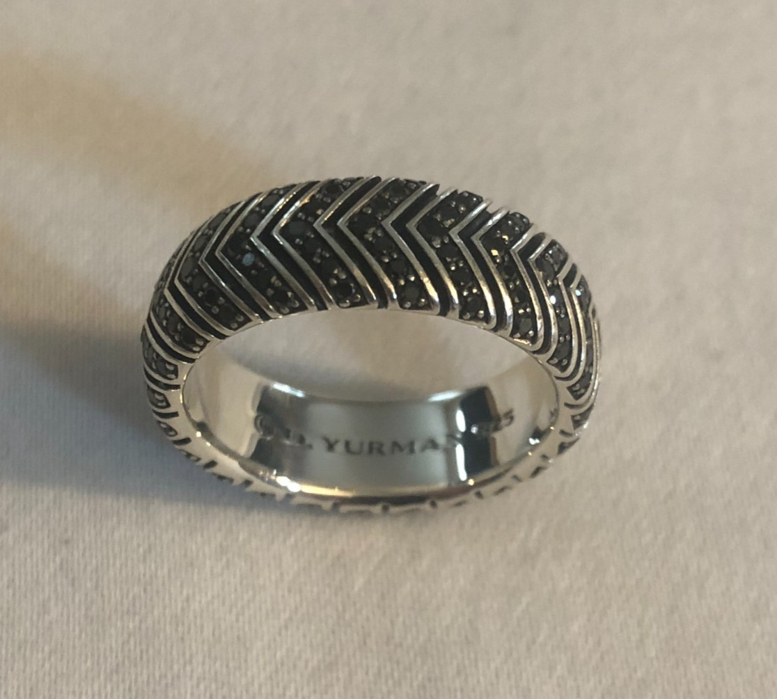 David Yurman Sterling Silver Men’s Chevron Black Diamond Band Ring 8mm – Size 10