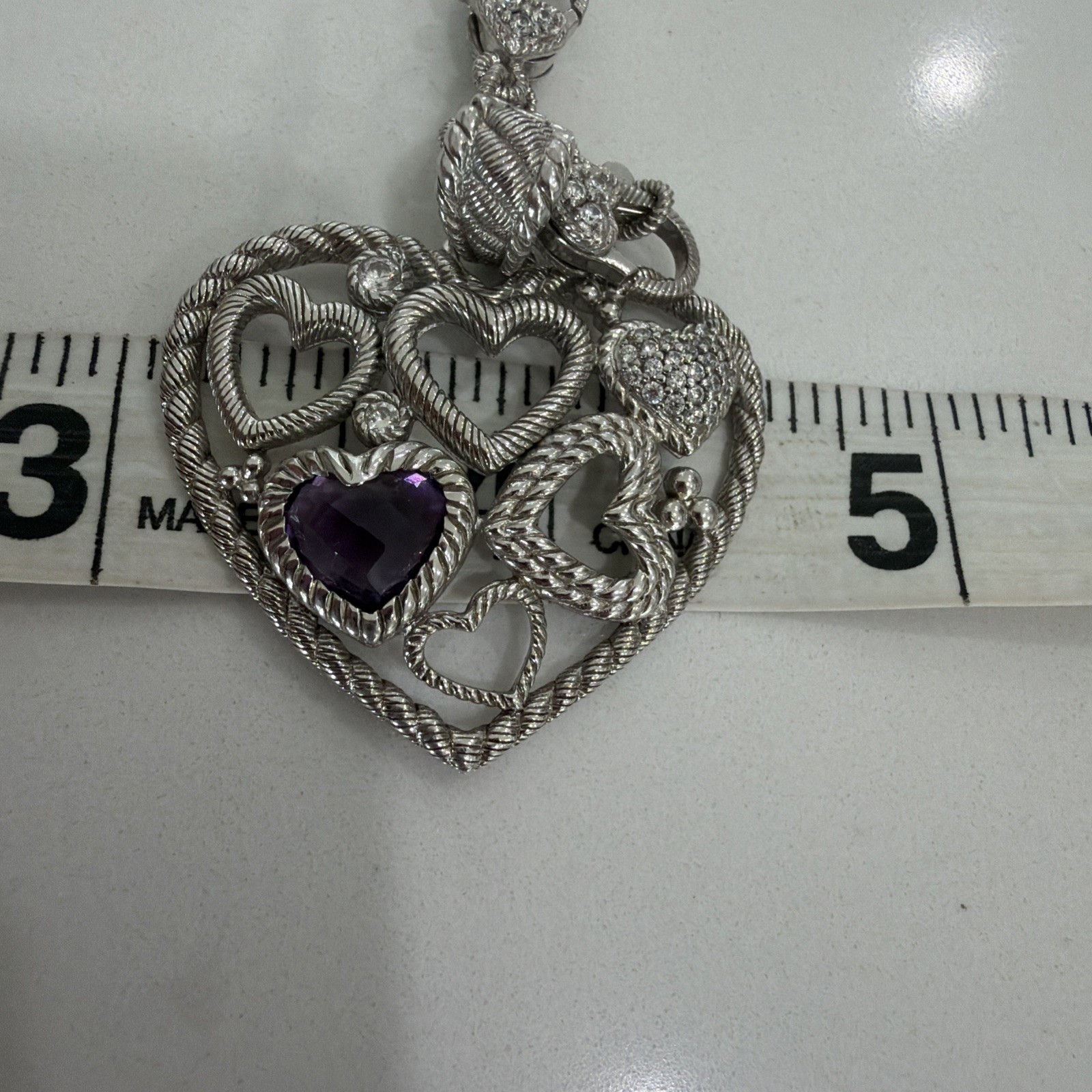 Judith Ripka Heart Pendant Purple Amethyst Multi Use Extender Necklace