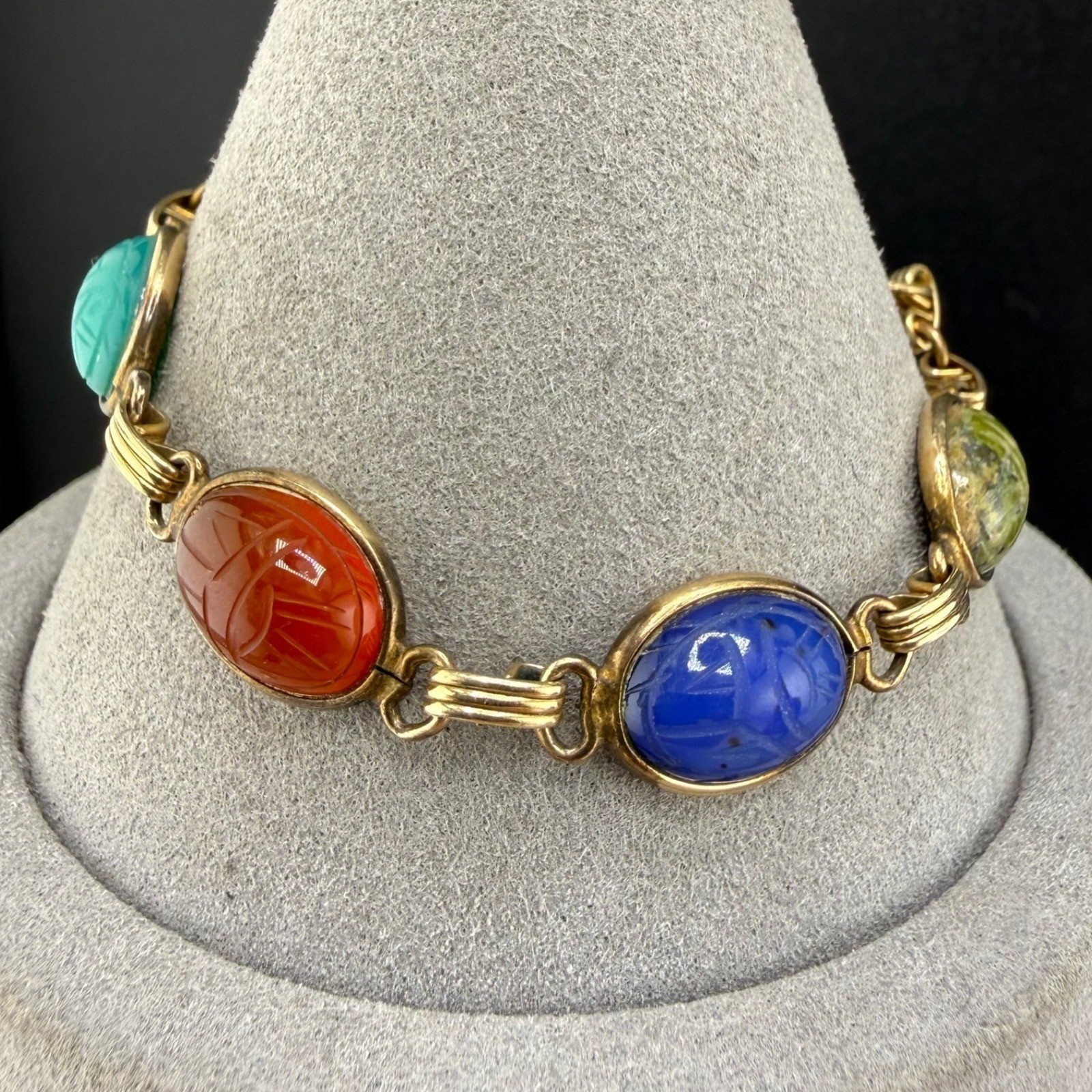 Vintage Scarab Gold Filled Bracelet Egyptian Revival 7″