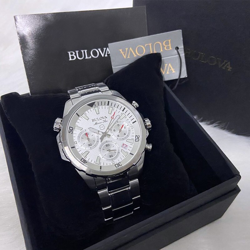 Men New Bulova Classic White Marine Star Stainless Steel 96B255 Watch (43MM)