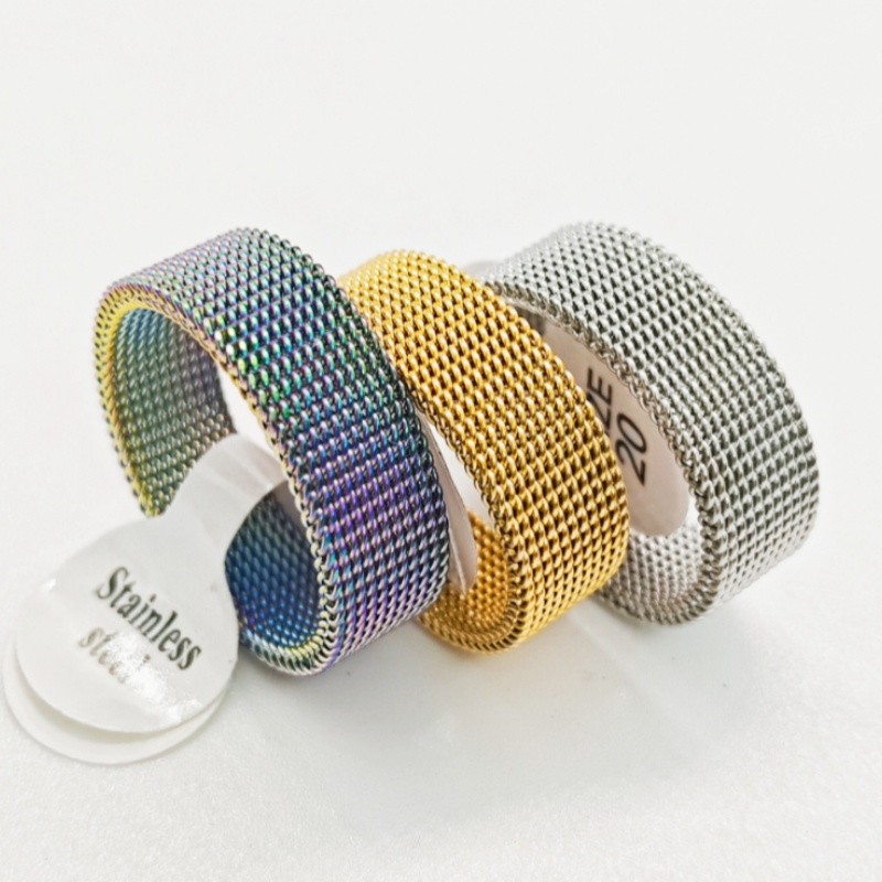 36Pcs 8mm Stainless Steel Mesh Rings 3 Color Mixed Flexible Woven Unisex Jewelry