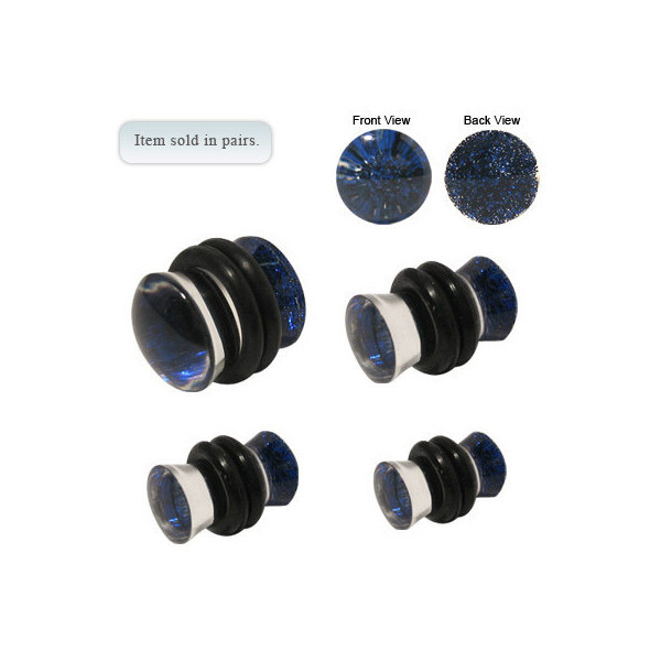 Pair of Clear Acrylic Ear Plugs with Blue Glitter – 0 Gauge to 6G