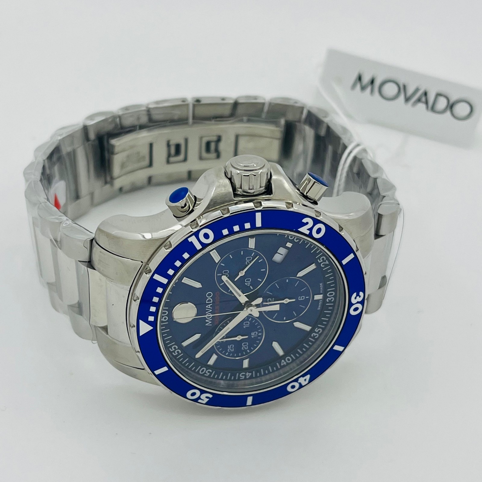 Movado Series 800 Chronograph Blue Dial Steel Bracelet Men’s Watch 2600141 New