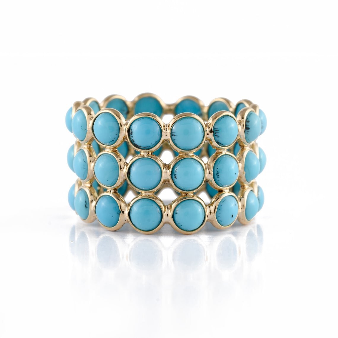 Natural Turquoise Band, Minimalist Ring, Triple Eternity Band, 925 Silver Ring
