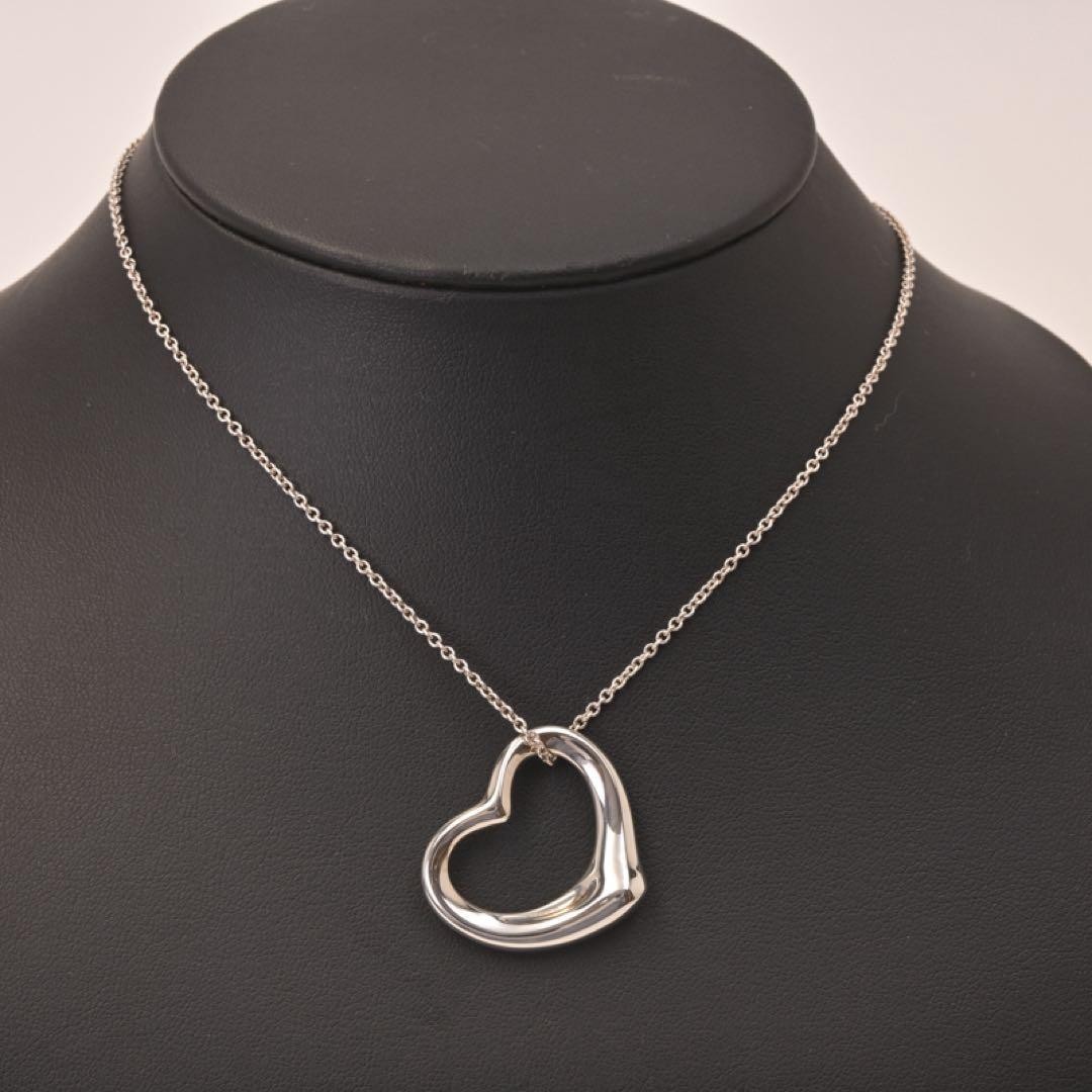 Tiffany & Co. Open Heart Elsa Peretti Necklace 925 Silver Women Used B Condition