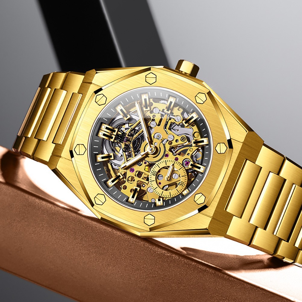 OLEVS 6669 Classic Multi-functiom Rhinestone Hollow Out Gents Mechanical Watch