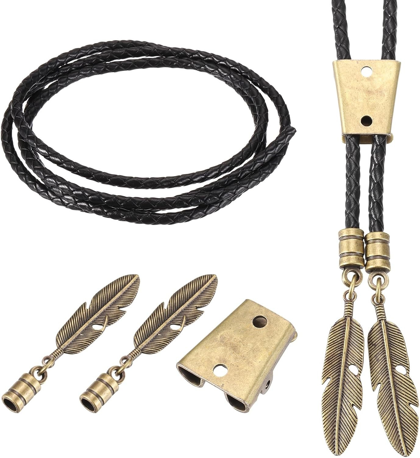 Bolo Tie Findings Kit, Bolo Tie Accessories Include Slide Clasps, 2Cord End C…