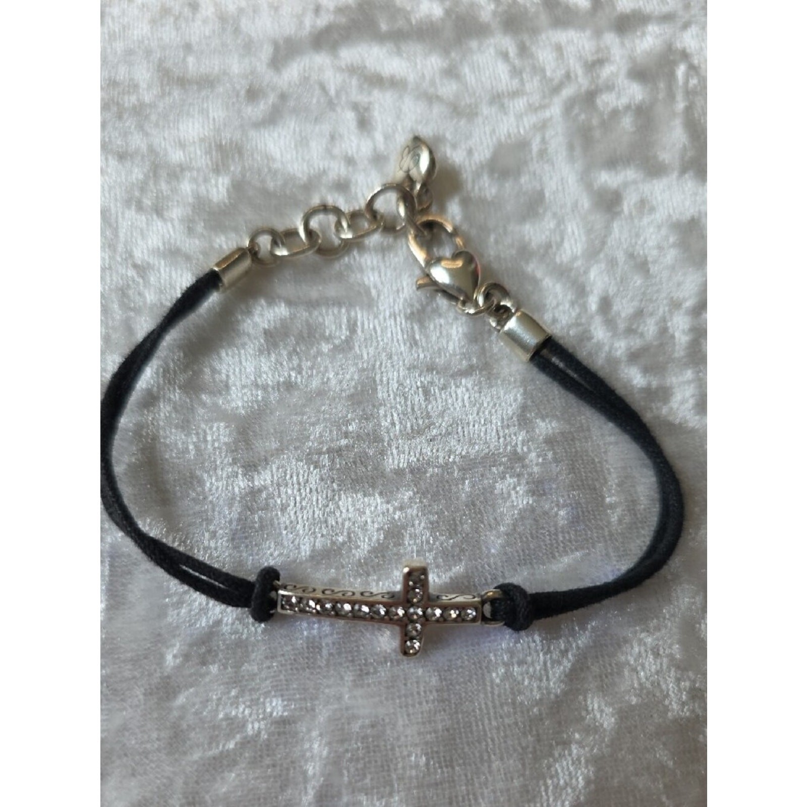 Brighton Crystal Black Cord Bracelet with Silver Cross Charm