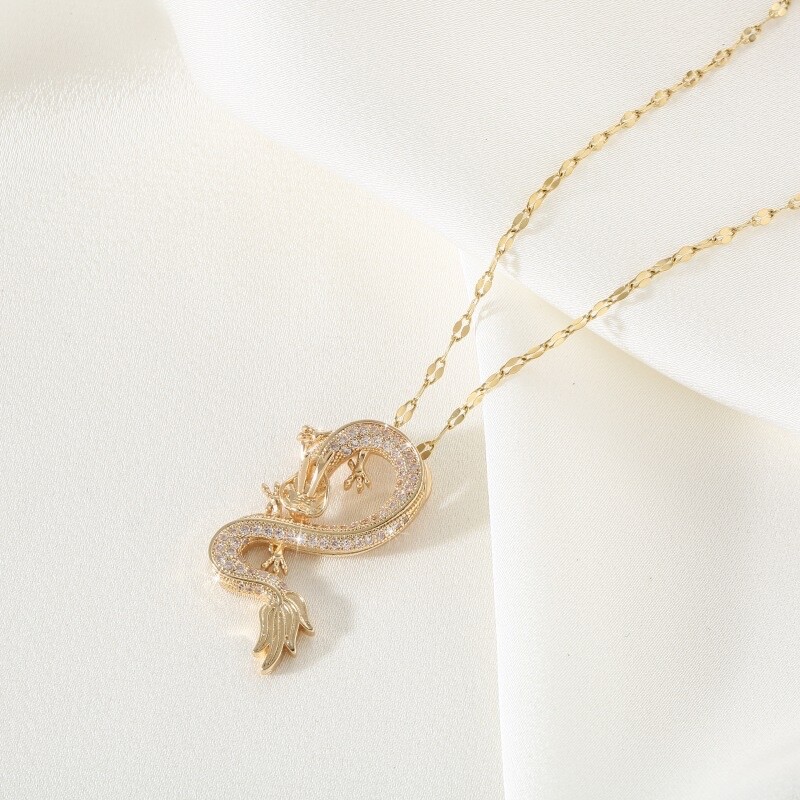 Women’s Fashion Jewelry Cubic Zircon Gold Dragon Pendant Necklace 480
