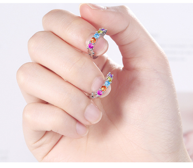Women 925 Silver Tone Gold Rainbow CZ Huggie Hoop Snap Earrings 15mm Gift AF