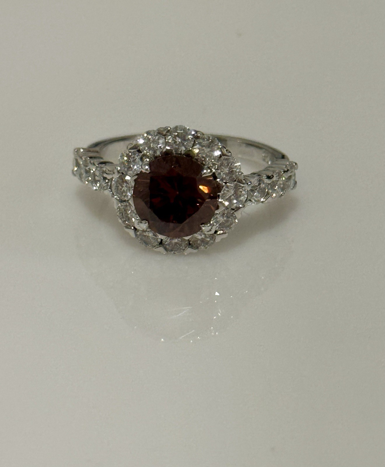Cognac Brown/red Zircon Ring Size With Cz Accent Stones Sterling Silver Rhodium