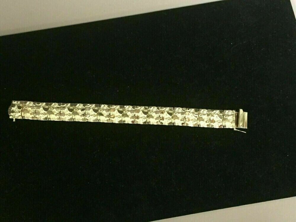 14k Yellow Gold Finish Handmade Adorable Men’s Nugget Bracelet 17 mm 8.5″ Inch