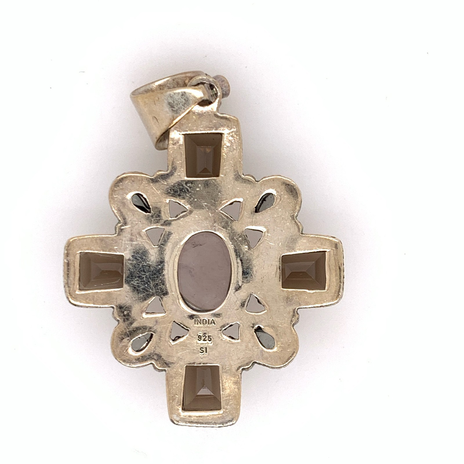 Smoky Topaz Rose Quartz Southwestern Cross Sterling Silver Pendant