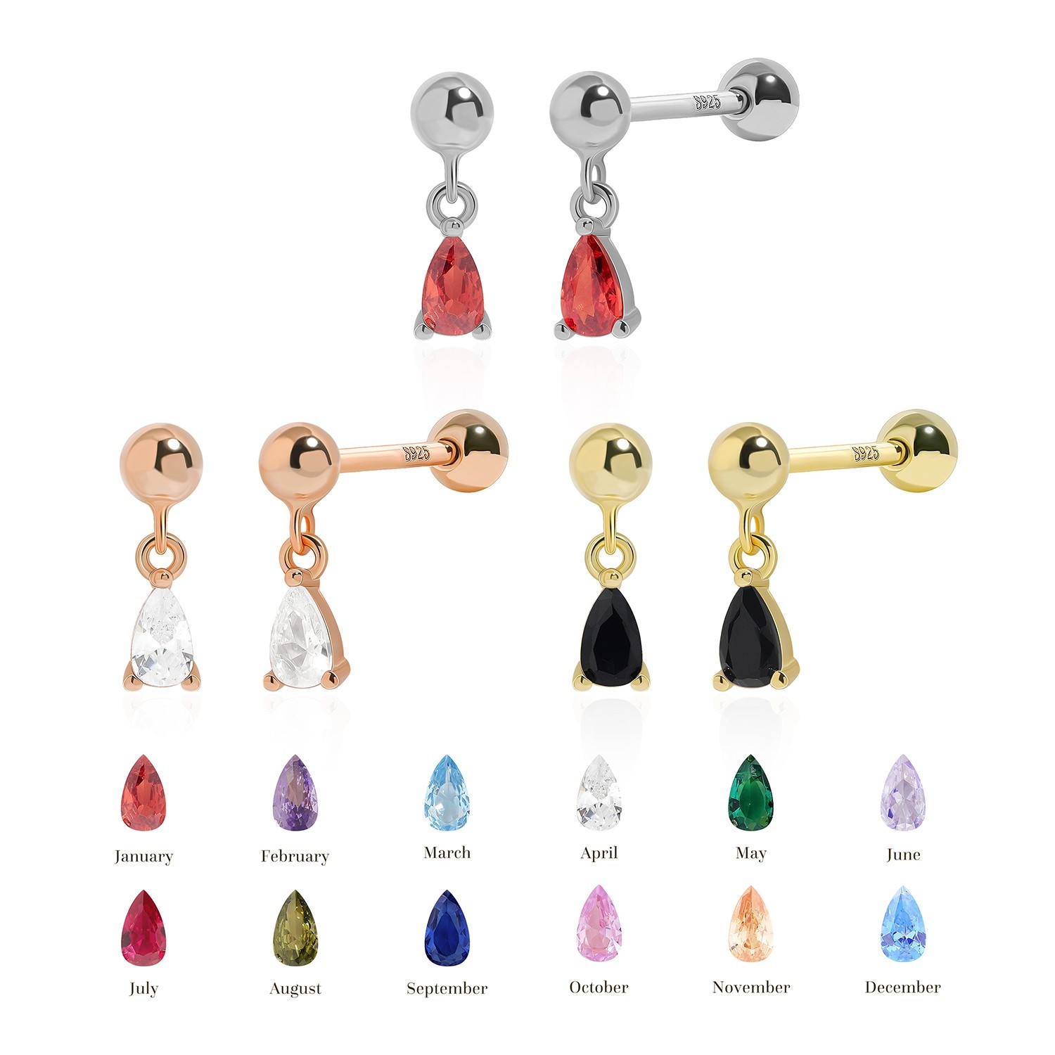 Meissa Birthstone Earrings for Women Girls Baby Screw Back Diamond Earrings Gift