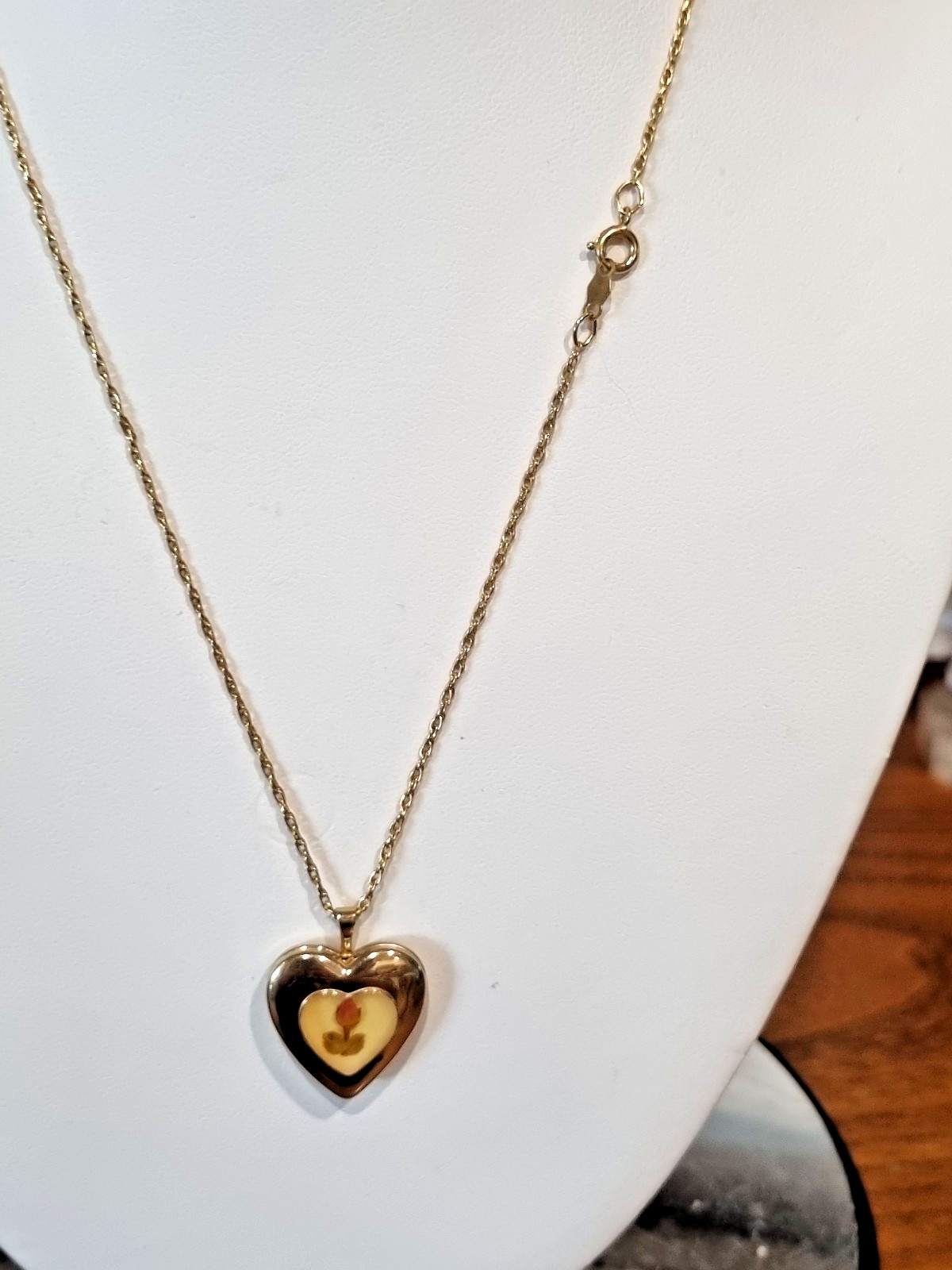 Vintage 14K GF Real Rosebud Heart Locket PPC USA 12K GF Chain 1960-70s See Video