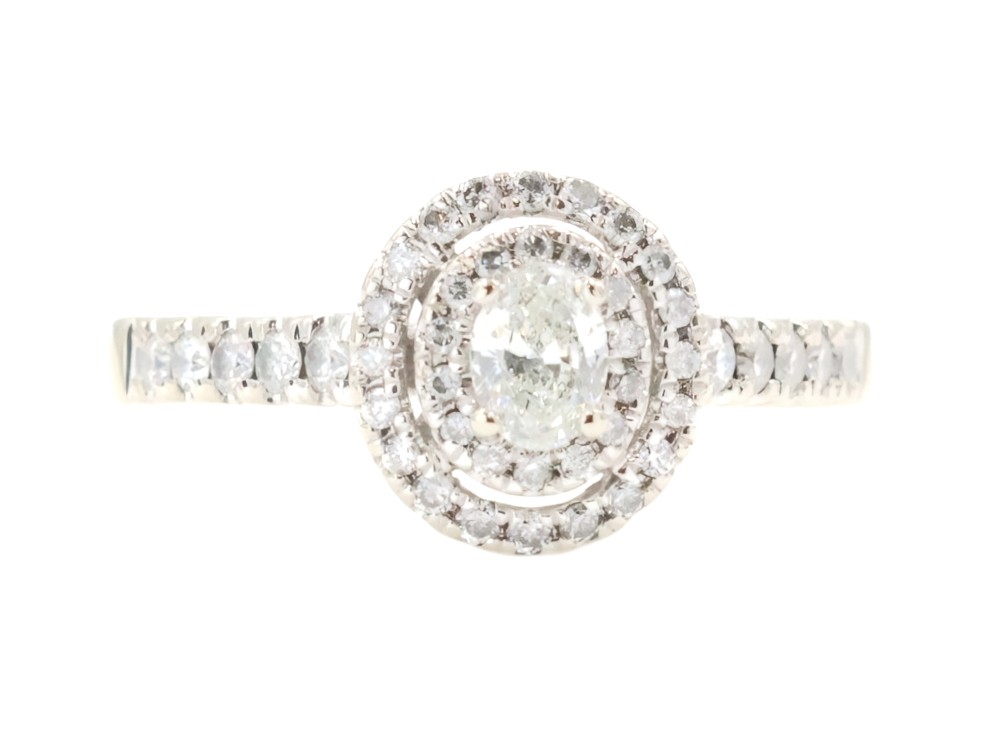 Double Halo 0.65 Ctw Oval & Round Diamond 14KT White Gold Engagement Ring 3.29g
