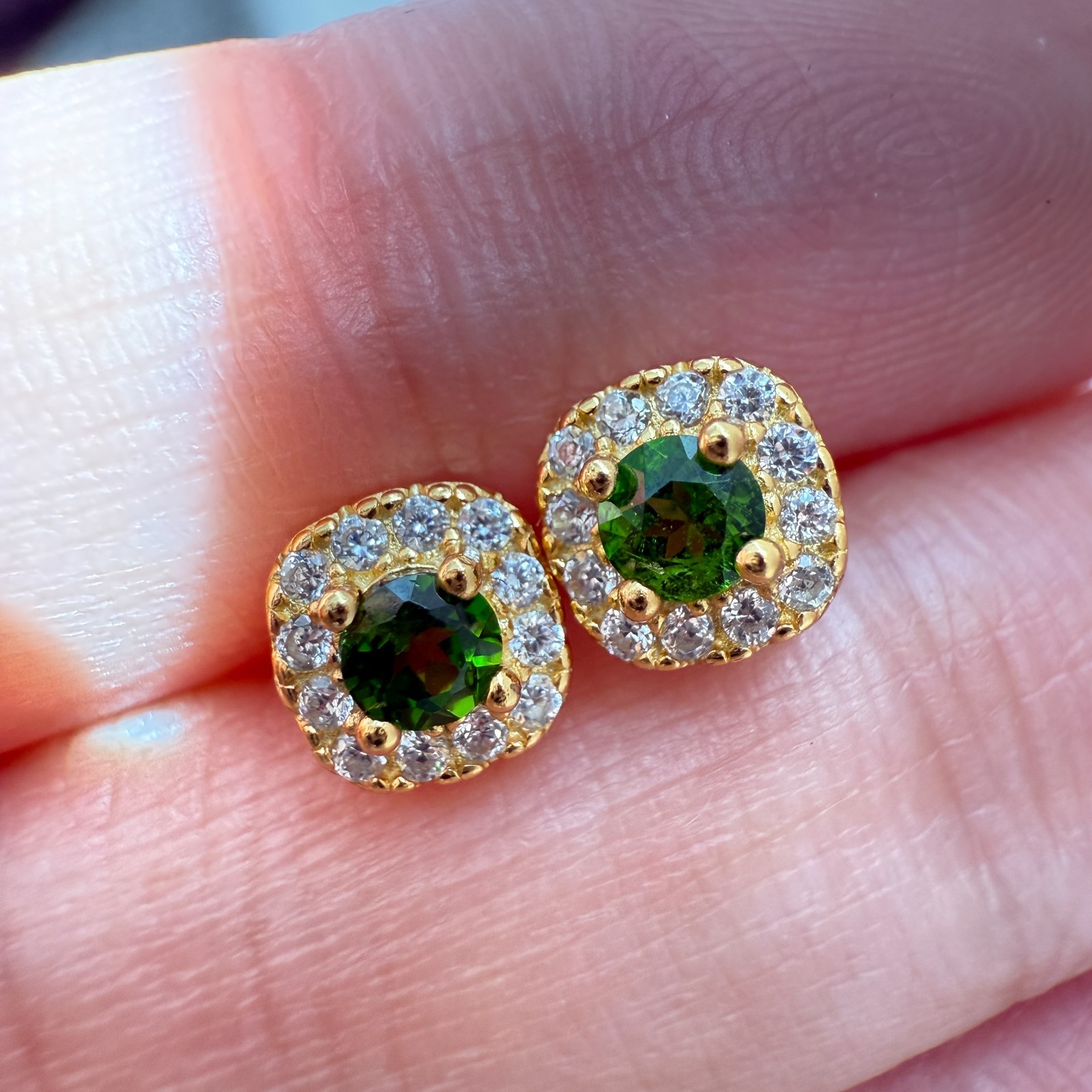 925 Sterling Silver Earrings 3mm Green Natural Diopside Gemstone Zircon Stud NEW