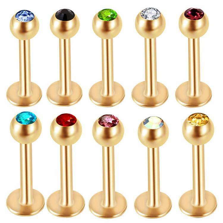 10PC 16G Crystal CZ Gem Labret Monroe Stud Lip Ring Helix Ear Cartilage Piercing