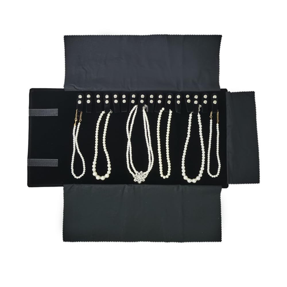Travel Jewelry Organizer Case Roll Bag for Necklaces & Bracelets – Black Velvet