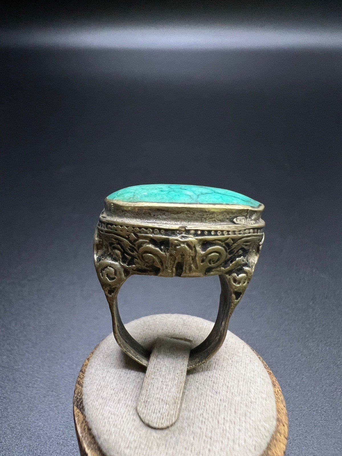 Rare antique Afghan Turquoise Stone Statement Ring US Size 7.25 | Handcrafted