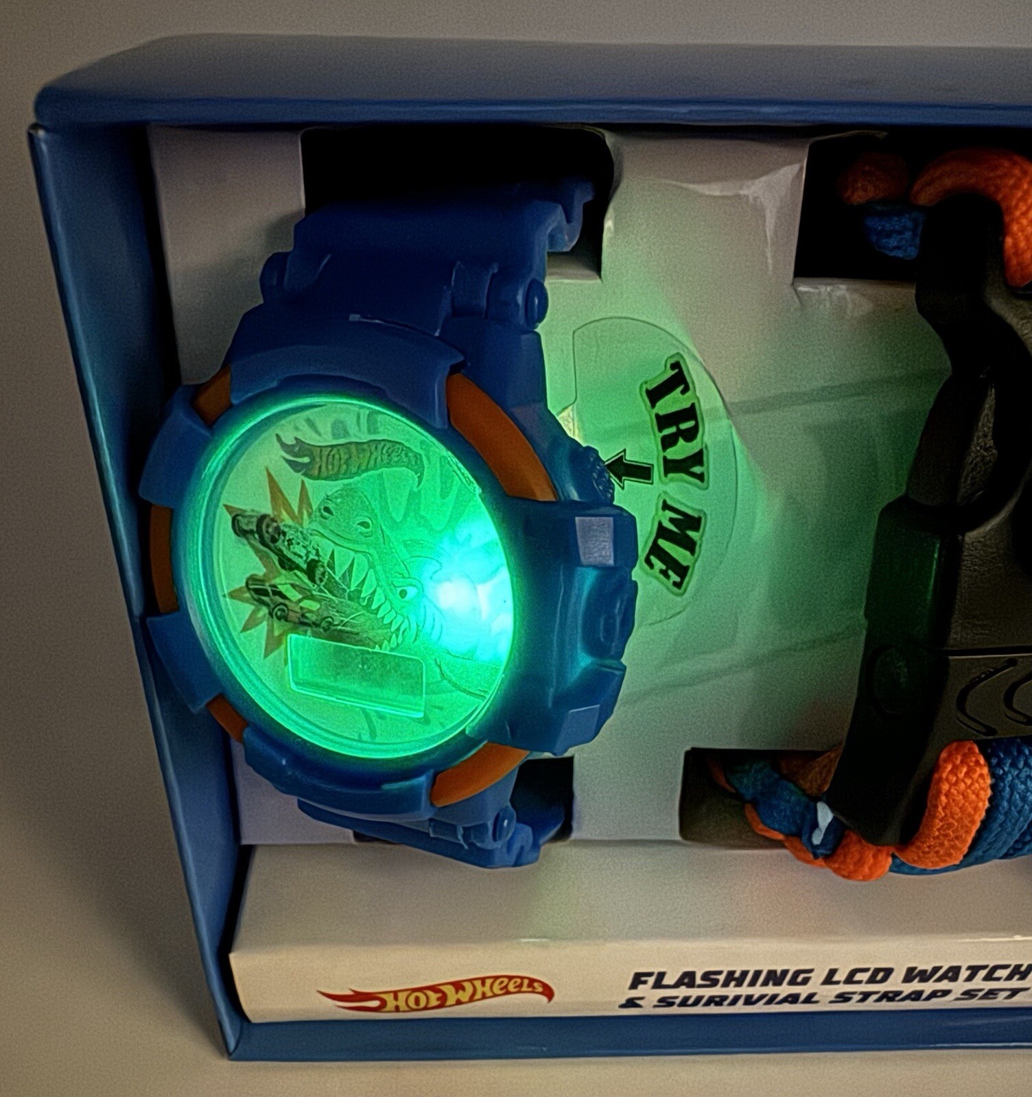 Mattel Hot Wheels Kids Flashing LCD Watch & Survival Strap Set Compass 2022