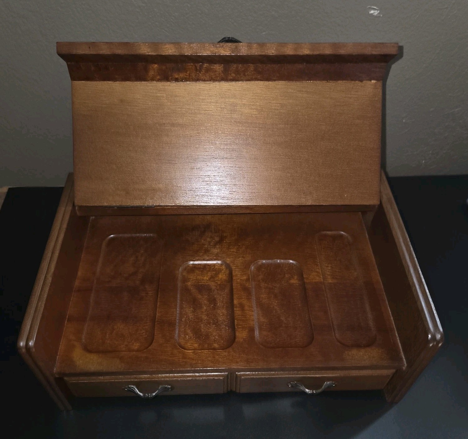 Vintage Wooden Valet Storage Box W/ Lid And 1 Drawer, World Map – Travel Themed