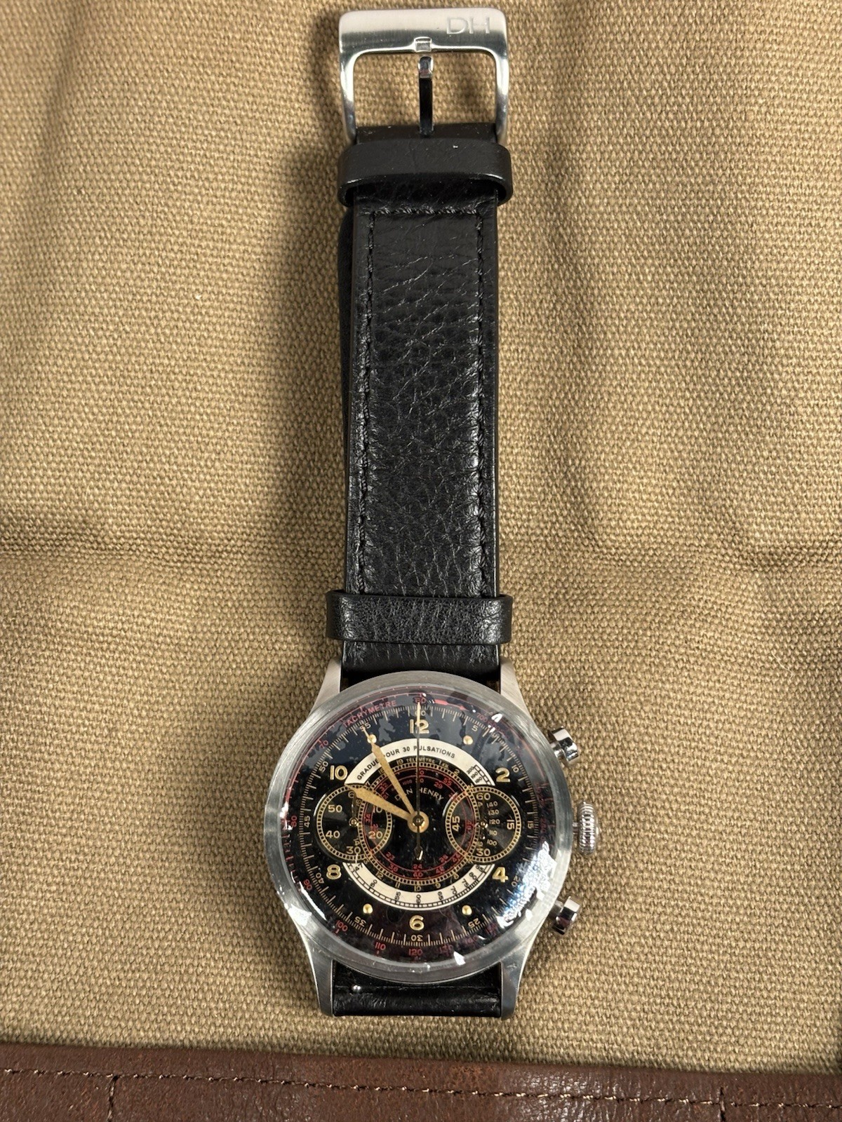1939 Dan Henry 39mm Chronograph Limited Edition Black Dial Men’s Leather Strap