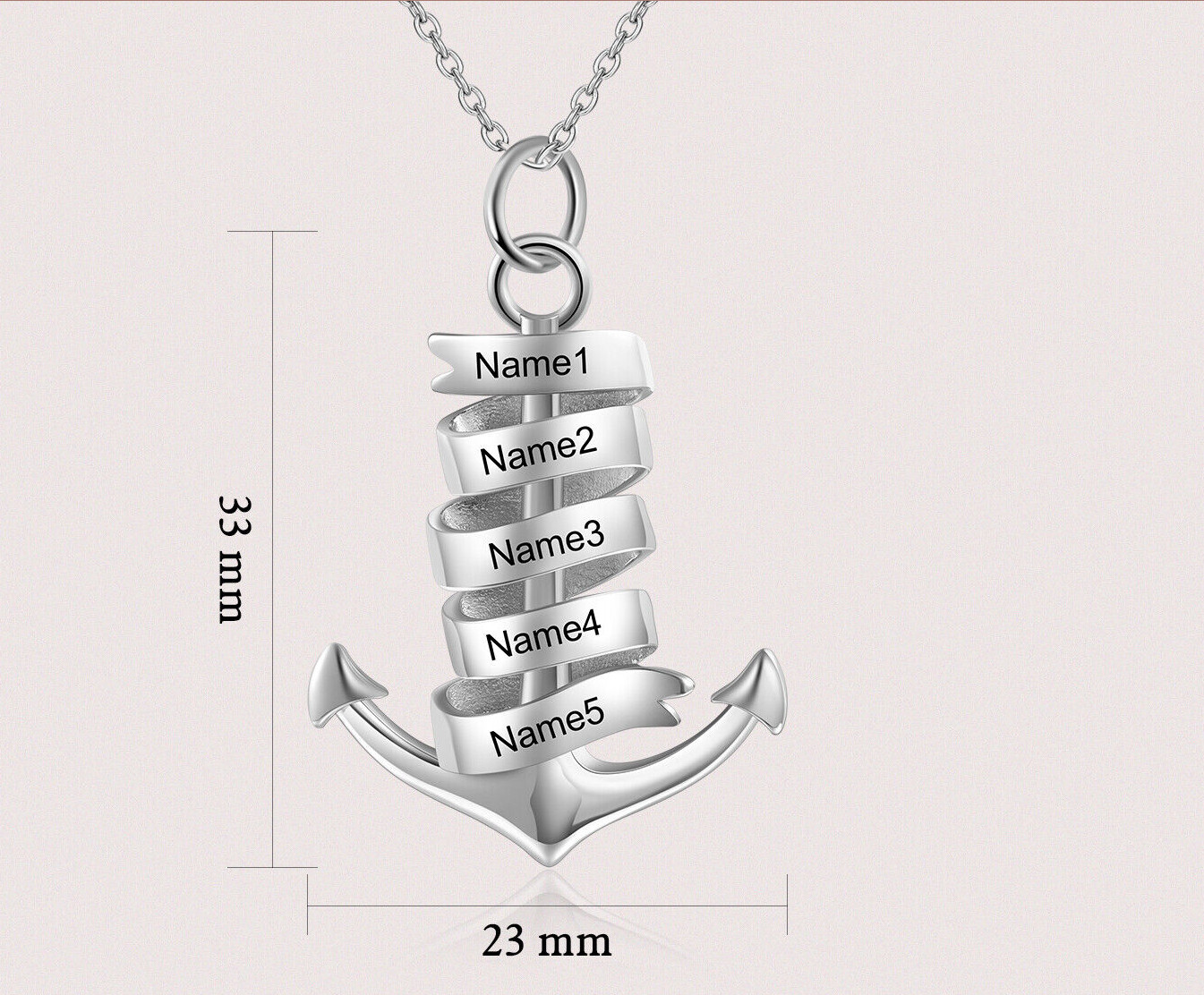 Personalized 5 Engraved Names Mother’s Necklace – Chain and Anchor Design