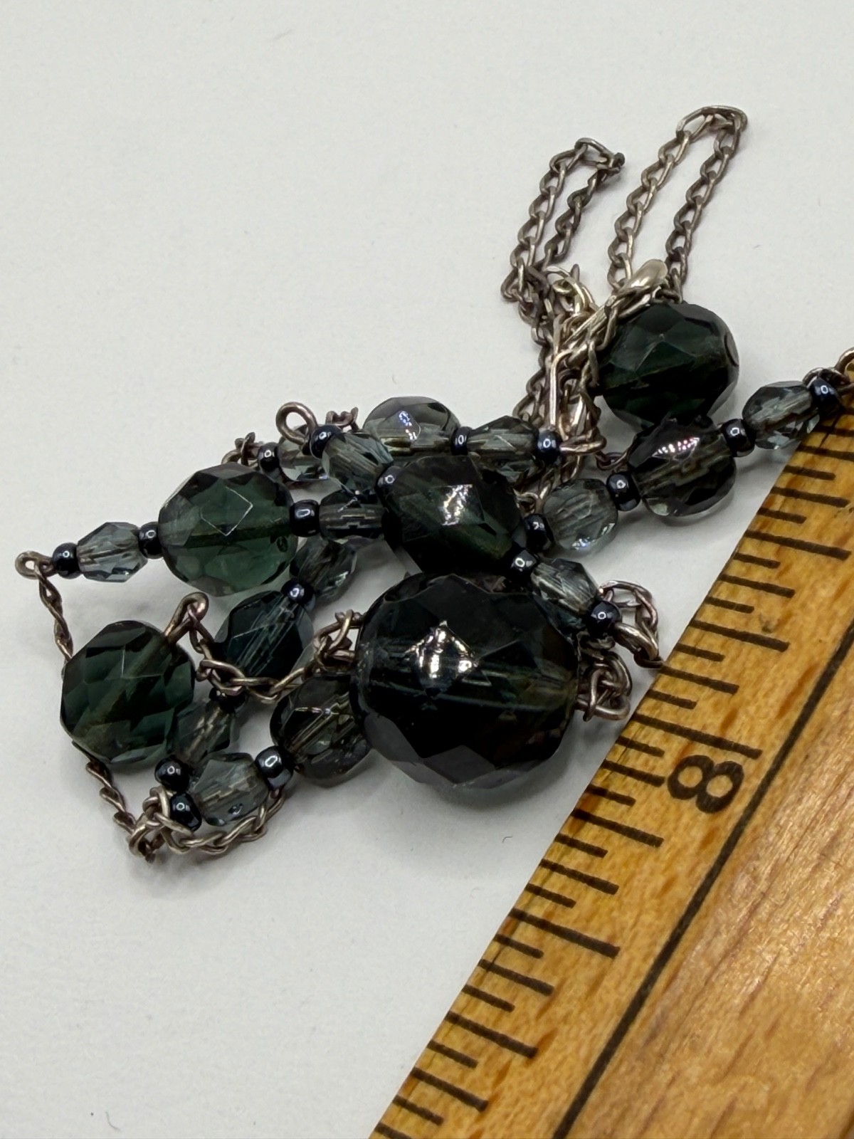 Sterling Silver Glass Blue Gray Bead Y Drop Necklace Lariat Italy 925 9.6 gram
