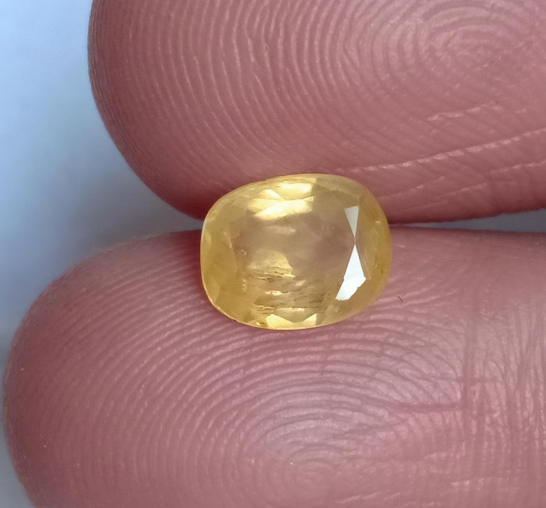 Ceylon Yellow Sapphire Cushion Cut Certified Natural Earth Mine Stone 1.63 Ct