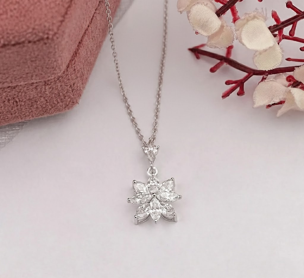 1.90 Ct Marquise EF VS Lab Grown Diamond Flower Shape Necklace in 14K White Gold