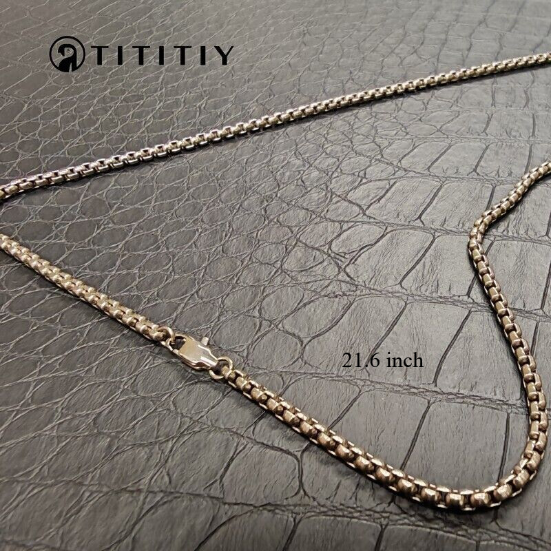 Pure Titanium Necklace wide 3mm Square Box Chain Anti Allergic Classics 21.6inch