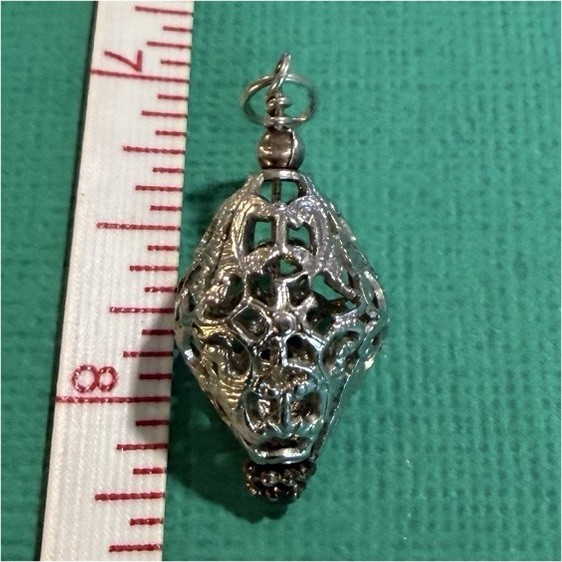 Silver Tone Filigree Teardrop Pendant Charm w/ Hook, Approx 1.5 in