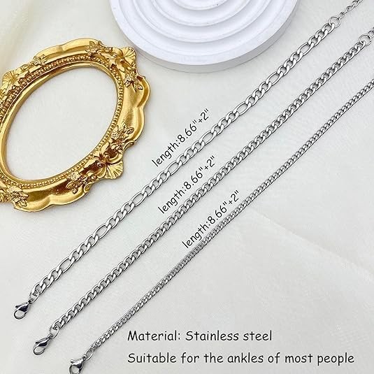 Silver Ankle Bracelets for Women Waterproof Stainless Steel Anklet Adjustable La