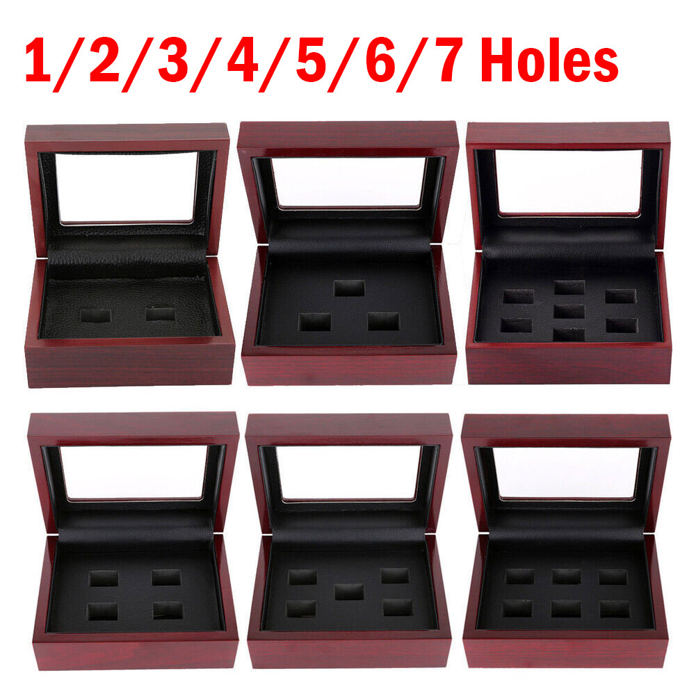 1-7 Holes Championship Ring Display Case Box Wooden Collection Storage Box F