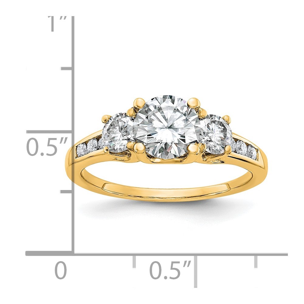 14k Yellow Gold 1.50ct. Round Cut Moissanite Three Stone Engagement Ring Size 7